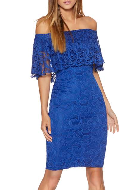 **Quiz Blue Lace Bardot Bodycon Dress